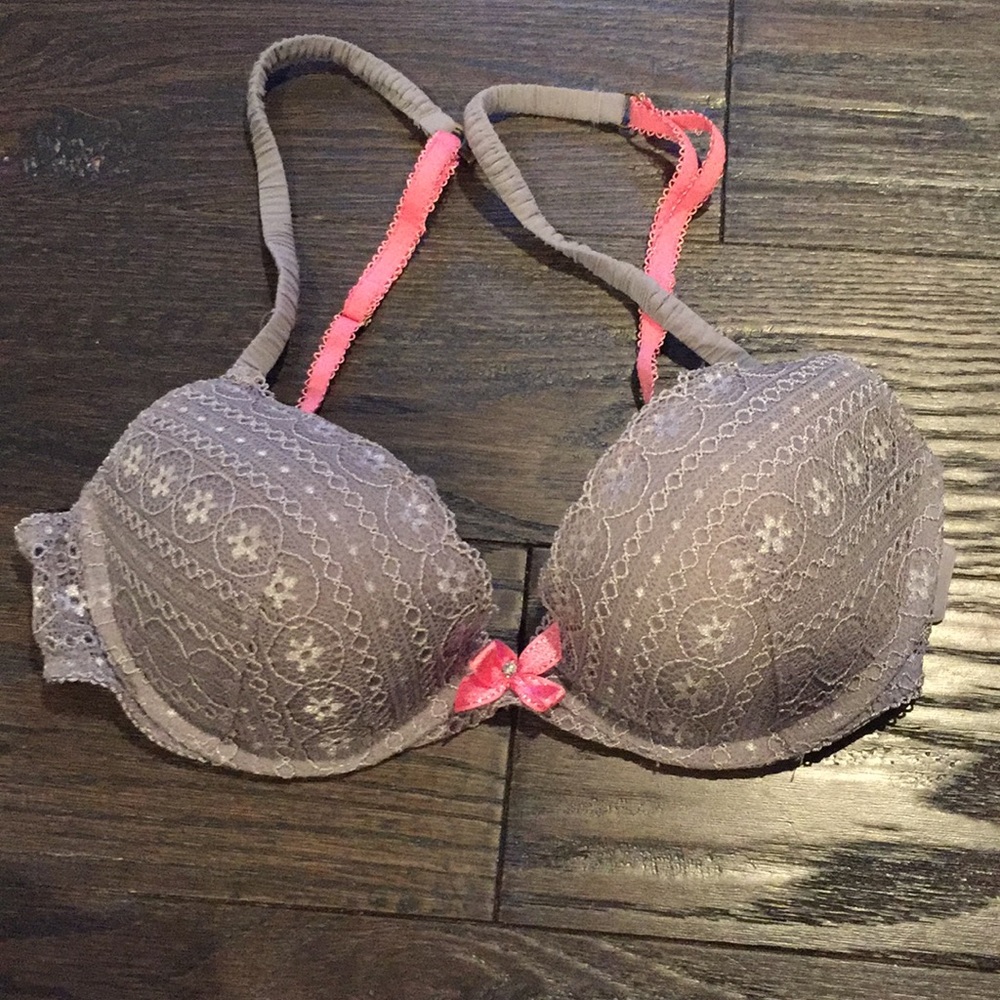 Victoria’s Secret grey and pink lace bra